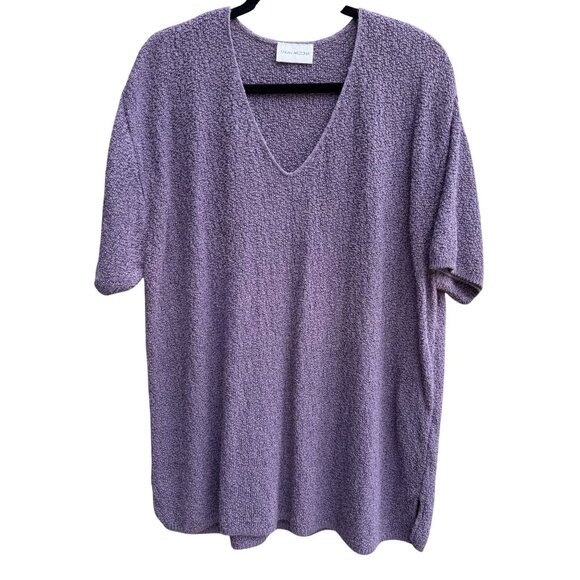 Sarah Arizona V-Neck Purple Textured Pullover Short Sleeve Cottage Knit Sweater - Picture 1 of 7